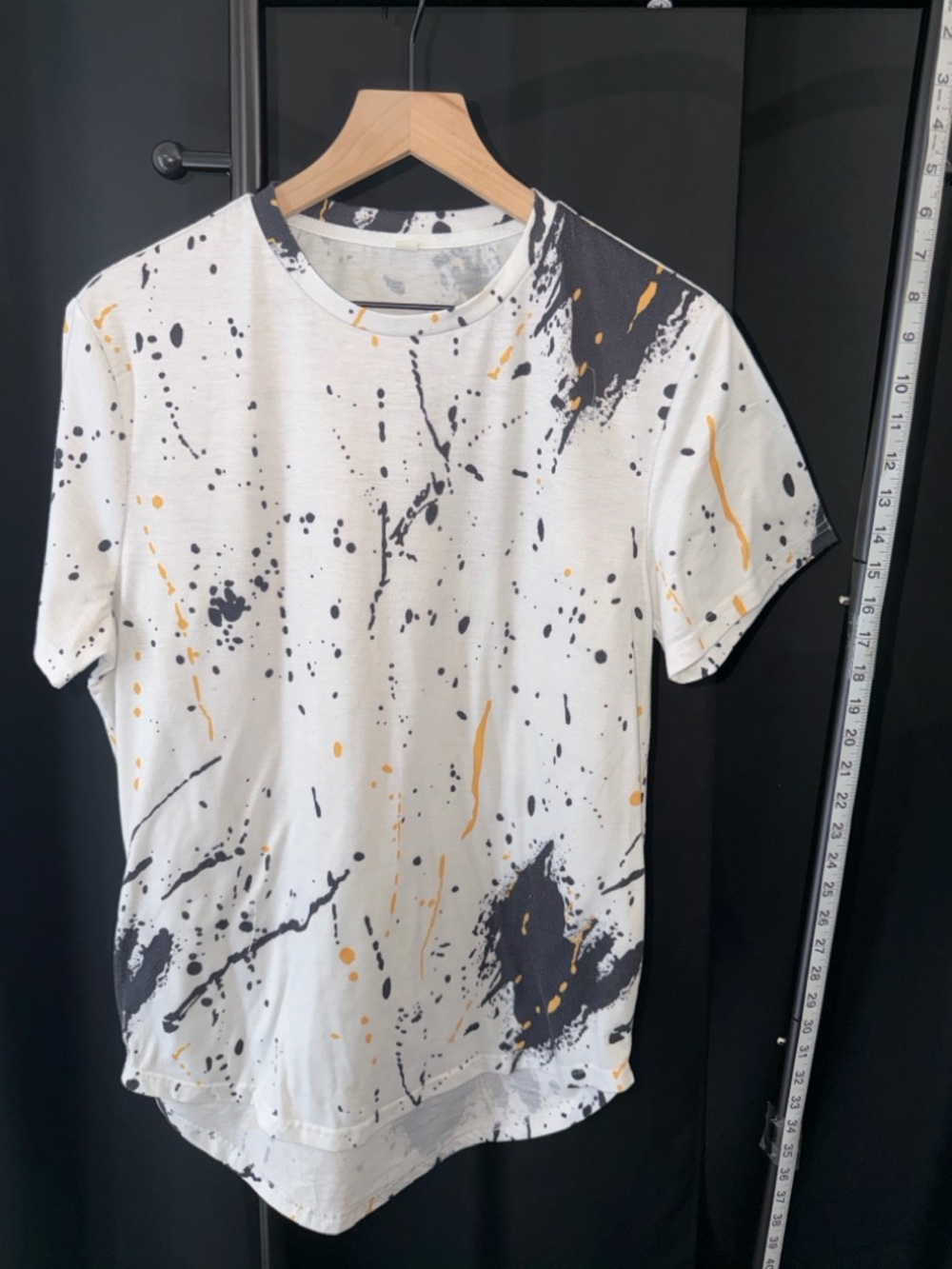 Fashion Nova White Paint-Splatter Tee with Yellow and Black Accents